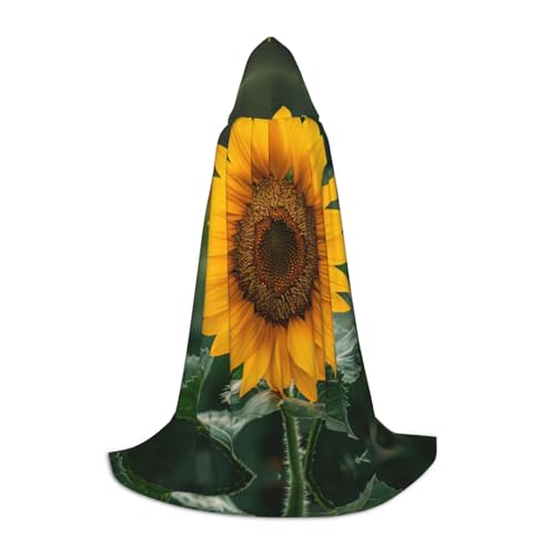 LEVNDIEJ Wunderschöner Sonnenblumen-Umhang mit Kapuze für Damen und Herren, Mittelalter-Kostüm, Umhang für Halloween, Maskerade, Cosplay, Schwarz, Medium von LEVNDIEJ