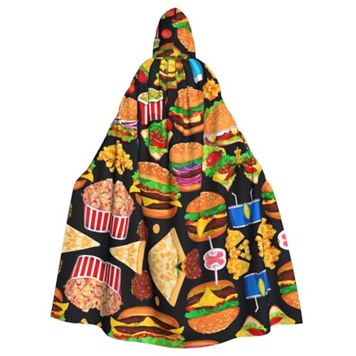 Lustiger Halloween-Party-Umhang mit Lebensmittel-Muster, stilvolles Kürbis-Thema, mit Kapuze, Zauberer-Robe, Cosplay-Kostüm, Schwarz von LEVNDIEJ