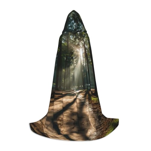 Morgensonnenlicht in der Wildnis, bedruckter Kapuzenumhang für Damen und Herren, Mittelalter-Kostüm, Umhang für Halloween, Maskerade, Cosplay, Schwarz, Small von LEVNDIEJ