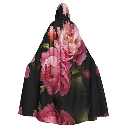 Pfingstrose, Halloween-Party-Umhang, stilvolles Kürbis-Thema, mit Kapuze, Zauberer-Robe, Cosplay-Kostüm, Schwarz von LEVNDIEJ