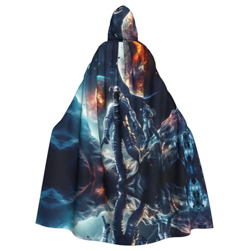 Planeten und Astronauten Galaxie Erwachsenen-Halloween-Party-Umhang, stilvolles Kürbis-Thema, Zauberer-Robe, Cosplay-Kostüm, Schwarz von LEVNDIEJ