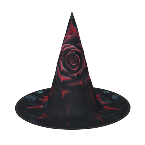 Rote Rose und schwarze Blätter Druck Halloween Hexenhut Hexenkostüm Frauen Cosplay Party Zauberer Hut Zubehör für Frauen von LEVNDIEJ
