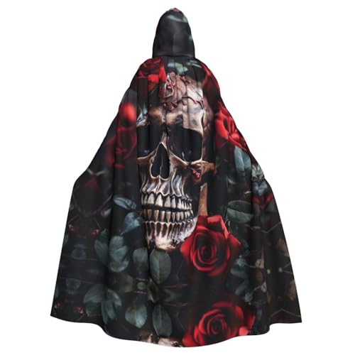 Totenkopf und rote Rose für Erwachsene, Halloween-Party-Umhang, stilvolles Kürbis-Thema, Zauberer-Robe, Cosplay-Kostüme von LEVNDIEJ