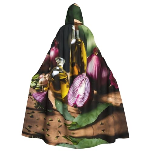 Umhang mit Gemüse, Obst, Halloween-Party-Umhang, stilvolles Kürbis-Thema, mit Kapuze, Zauberer-Robe, Cosplay-Kostüm, Schwarz von LEVNDIEJ