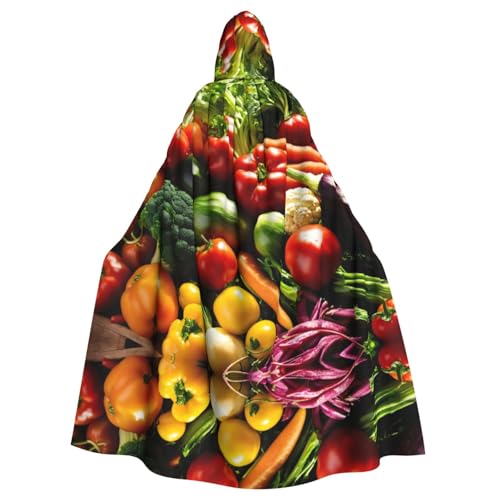 Umhang mit Gemüse, Obst, Halloween-Party-Umhang, stilvolles Kürbis-Thema, mit Kapuze, Zauberer-Robe, Cosplay-Kostüm, Schwarz von LEVNDIEJ