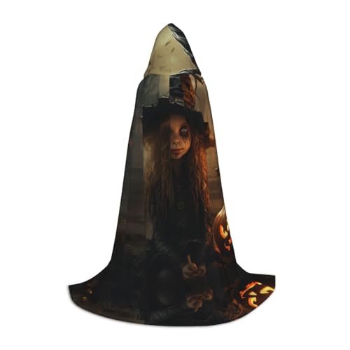 Umhang mit Kapuze für Damen und Herren, mit Kürbis, Halloween-Druck, Mittelalter-Kostüm, Umhang für Halloween, Maskerade, Cosplay, Schwarz, Small von LEVNDIEJ