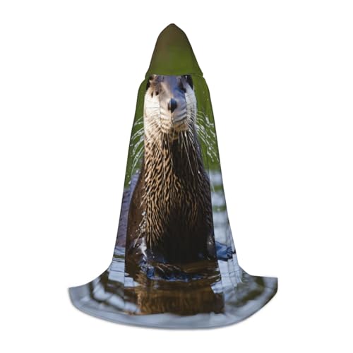 Umhang mit Kapuze für Damen und Herren, niedlicher brauner Otter-Druck, Mittelalter-Kostüm, Umhang für Halloween, Maskerade, Cosplay, Schwarz, Medium von LEVNDIEJ