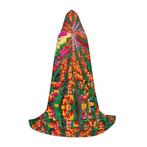 Umhang mit Kapuze und buntem Tulpenaufdruck, für Damen und Herren, Mittelalter-Kostüm, Umhang für Halloween, Maskerade, Cosplay, Schwarz, Large Umhang mit Kapuze und buntem Tulpenaufdruck, für Damen und Herren, Mittelalter-Kostüm, Umhang für Halloween, Maskerade, Cosplay, Schwarz, Large von LEVNDIEJ