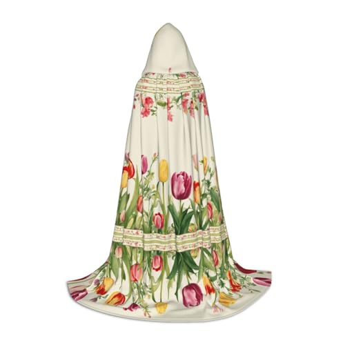 Umhang mit Kapuze und buntem Tulpenaufdruck, für Damen und Herren, Mittelalter-Kostüm, Umhang für Halloween, Maskerade, Cosplay, Schwarz, Small von LEVNDIEJ