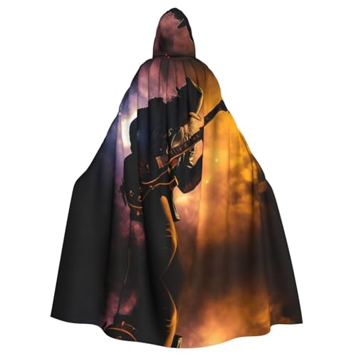 Umhang mit Musikgitarre für Erwachsene, Halloween-Party, stilvolles Kürbis-Thema, mit Kapuze, Zauberer-Robe, Cosplay-Kostüm, Schwarz von LEVNDIEJ