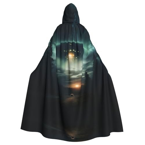 Umhang mit UFO bei Nacht, bedruckt, für Halloween, Kapuzenumhang für Männer und Frauen, Cosplay, Mittelalterliche Roben, Maskerade, Kostüm, Schwarz von LEVNDIEJ