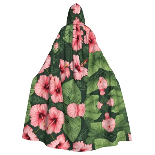 Vegetation Leaves with Hibiscus Flowers02 Adult Halloween Party Cloak-Stylish Pumpkin Theme Hooded Wizard Robe Cosplay Costumes Black von LEVNDIEJ
