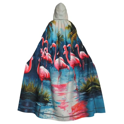 Viele Flamingos, Gemälde, Halloween-Party, Umhang, stilvolles Kürbis-Thema, mit Kapuze, Zauberer-Robe, Cosplay-Kostüm, Schwarz von LEVNDIEJ