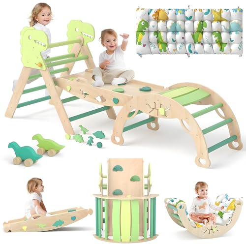 LEWGEE Montessori Indoor Spielset:9-in-1 Klettergerüst,Indoor Kletterdreieck, Kletterbogen mit Kissen,und Rutsche für Kinder,Indoor Spielplatz 1-3 Jahre von LEWGEE