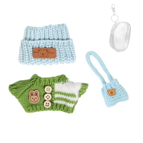 Kleidung Set für 17 cm Puppe, Hut Anzug Ornamente Zubehör Set für Jede 17cm/ 6,7Zoll Puppe [Mit Puppe Kleidung Aufbewahrungstasche] (Blue Hat/Green Coat/Blue Bag) von LEWOTE