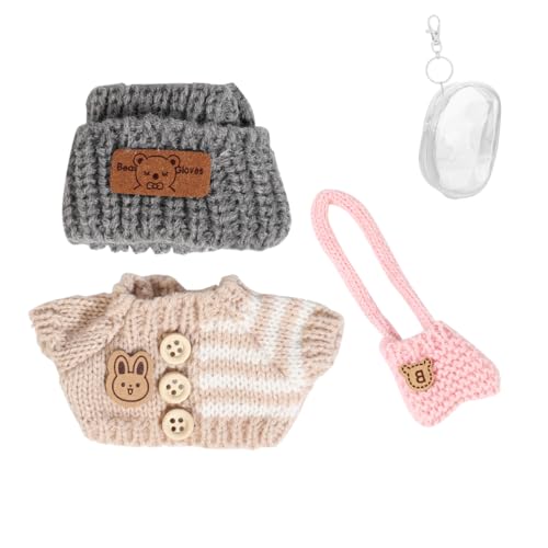 Kleidung Set für 17 cm Puppe, Hut Anzug Ornamente Zubehör Set für Jede 17cm/ 6,7Zoll Puppe [Mit Puppe Kleidung Aufbewahrungstasche] (Grey Hat/Rice Jacket/Pink Bag) von LEWOTE