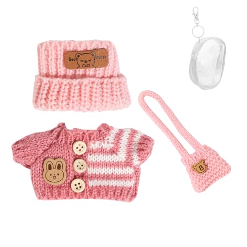 Kleidung Set für 17 cm Puppe, Hut Anzug Ornamente Zubehör Set für Jede 17cm/ 6,7Zoll Puppe [Mit Puppe Kleidung Aufbewahrungstasche] (Pink Hat/Pink Clothes/Pink Bag) von LEWOTE