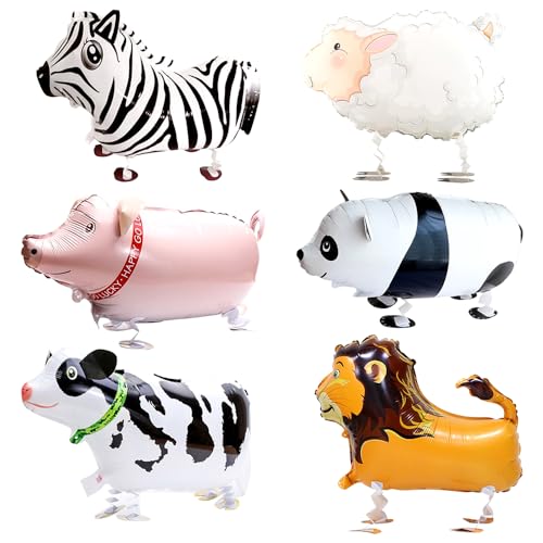 Walking Tier Ballons, 6 Stück Luftballons Tiere, Bauernhof Folienballon Kindergeburtstag Airwalker Ballons Kuh Schaf Schwein Löwe Zebra Panda Farm Helium Ballon für Kinder Mädchen Jungen Walking Tier Ballons, 6 Stück Luftballons Tiere, Bauernhof Folienballon Kindergeburtstag Airwalker Ballons Kuh Schaf Schwein Löwe Zebra Panda Farm Helium Ballon für Kinder Mädchen Jungen von LEZYHIU