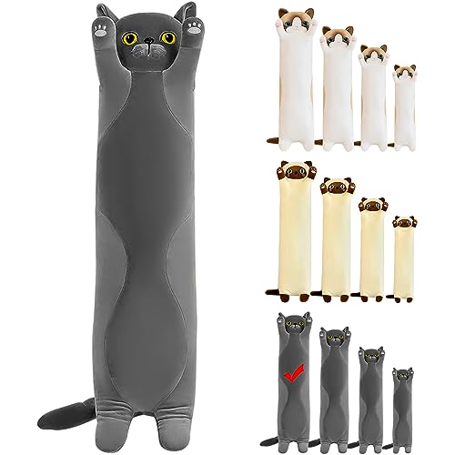 LEcylankEr Katze Kuscheltier 110cm Weiche Katze Plüsch Plüschtier Kissen Katze Stofftier Kuscheltiere für Kinder Freundin Kissen Spielzeug Geschenke für Geburtstag Weihnachten Valentinstag (Grau, 110) von LEcylankEr