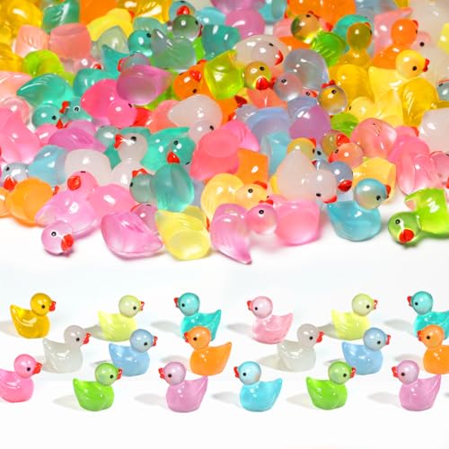 LFBEST 110 Stück Mini Leuchtend Enten, Mini Harz Entchen, Farbige Enten Dekoration für Aquarium, Entchen Accessoires, Spielzeug, Möbel Landschaften, DIY Dekoration, Partygeschenke (11 Farben) von LFBEST