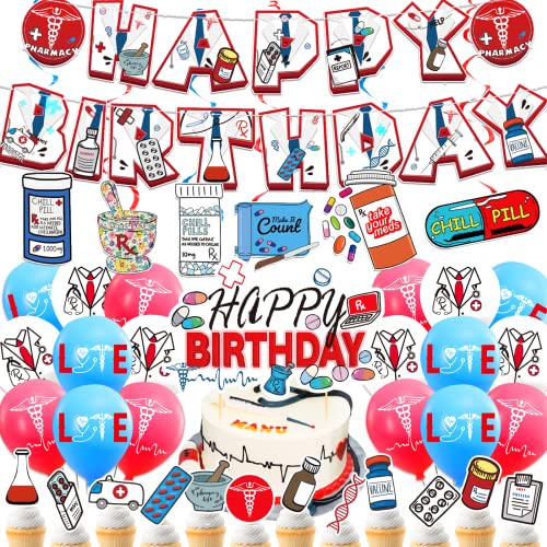 Apotheke Party Dekoration Geburtstag Zubehör mit Banner und Ballons, Kuchen Cupcake Toppers, Dekorationen - Inklusive Spiralen von LFCFDX