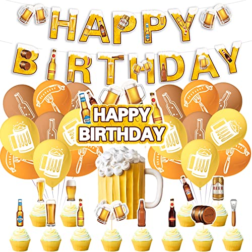Bier Geburtstagsparty Dekorationen Bier Party Zubehör beinhaltet Cheers und Bier Happy Birthday Banner, Kuchen Topper, Cupcake Topper, Ballons für Männer Frauen Beers Party von LFCFDX