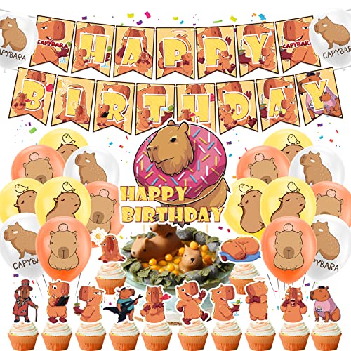 Capybara Geburtstag Party Dekorationen - Zubehör Mit Happy Birthday Banner, Cupcake Toppers, Kuchen Topper, Ballons von LFCFDX