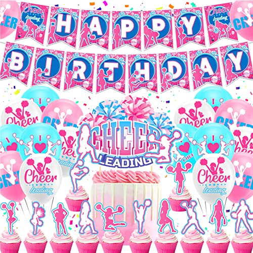 Cheerleading Geburtstag Party Dekorationen Cheerleader Geburtstag Party Zubehör beinhaltet Cheerleading Geburtstag Banner Kuchen Cupcake Toppers Ballons für Geburtstag Party, Gymnastik Party von LFCFDX