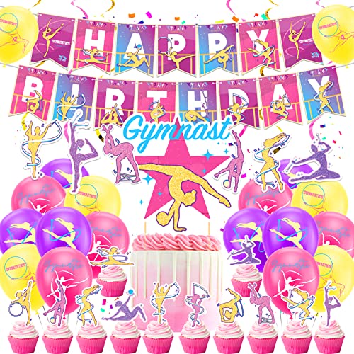 Gymnastik Geburtstagsparty Zubehör Gymnastik Party Dekorationen Beinhaltet Gymnastik Geburtstagsbanner, Kuchen Topper, hängende Wirbel, Cupcake Topper, Ballons für Geburtstagsparty Baby von LFCFDX