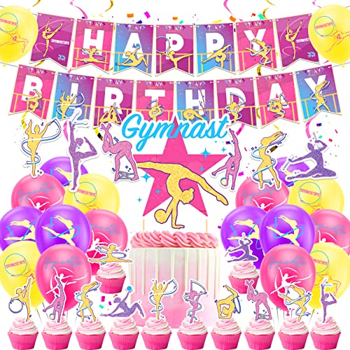 Gymnastik Geburtstagsparty Zubehör - Party Dekorationen Mit Banner, Kuchen Topper, Hängende Wirbel, Cupcake Topper, Ballons für Baby Geburtstag Gymnastik Geburtstagsparty Zubehör - Party Dekorationen Mit Banner, Kuchen Topper, Hängende Wirbel, Cupcake Topper, Ballons für Baby Geburtstag von LFCFDX