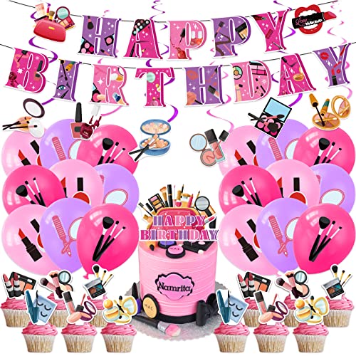 Spa Party Dekorationen Makeup Geburtstag Party Dekorationen Beinhaltet Spa Happy Birthday Banner, Spiralen, Kuchen Topper, Cupcake Toppers, Ballons für Makeup Party Zubehör Pamper Party Dekorationen von LFCFDX