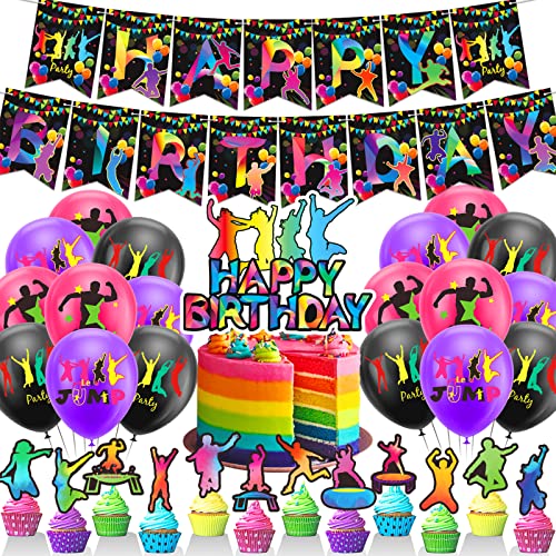 Trampolin Jump Party Dekorationen Trampolin Jump Geburtstag Party Zubehör Beinhaltet Jump Geburtstag Banner Kuchen Topper Cupcake Toppers Ballons für Jump Party Dekorationen von LFCFDX