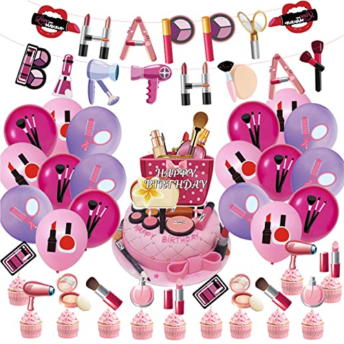 Zubehör für Geburtstagsfeiern, Spa, Make-up, Geburtstagsfeiern, Make-up-Set mit Happy Geburtstag, Luftballons für Spa-Partys, Make-up-Toppers für Cupcakes für Mädchen von LFCFDX