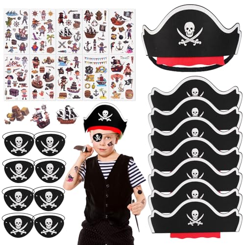 LFENYIGI Piratenhut Kinder, Piraten Kindergeburtstag Set mit 8 pcs Piratenhut, 8 pcs Augenklappe Pirat, 10 pcs Pirat Tattoos Schädel für Piratenparty Geburtstag Halloween Maskerade LFENYIGI Piratenhut Kinder, Piraten Kindergeburtstag Set mit 8 pcs Piratenhut, 8 pcs Augenklappe Pirat, 10 pcs Pirat Tattoos Schädel für Piratenparty Geburtstag Halloween Maskerade von LFENYIGI