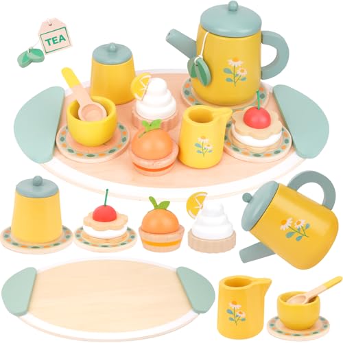 Teeservice Kinder Kinderküche Zubehör, Teeparty Holzspielzeug für Kinder, Rollenspiel Kinder Puppenküche Zubehör für Jungen Mädchen ab 3 Jahren Teeservice Kinder Kinderküche Zubehör, Teeparty Holzspielzeug für Kinder, Rollenspiel Kinder Puppenküche Zubehör für Jungen Mädchen ab 3 Jahren von LFENYIGI