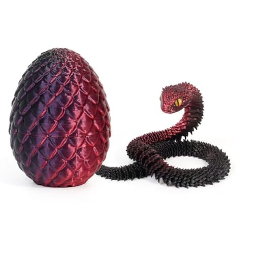 3D-gedruckte Schlange mit Ei, Cheftier-Schreibtisch, Fidget-Spielzeug, Heimdekoration, Drachenei, Osterei, 3D-Tiere, bewegliche Schlangen, Geschenke (schwarz-rote Schlange) von LFRNZS