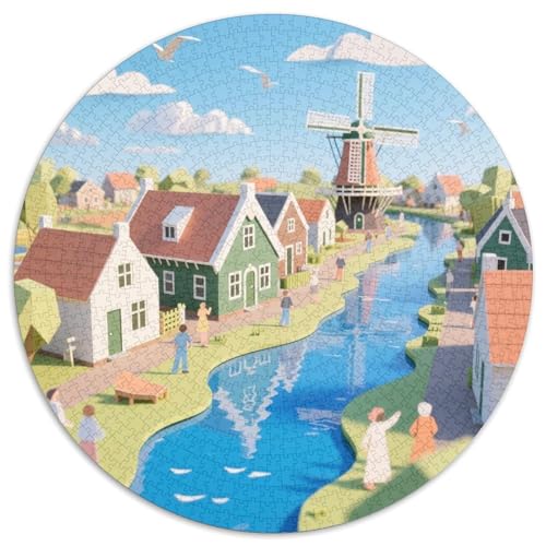 Windmühlen Stadt Puzzle 1000 Teile Schwer Puzzle Spielzeug Pädagogisches Spiel Impossible Dorf Herausforderung Spielzeug Für Erwachsene Kinder 1000pcs (67.5x67.5cm) von LFVBASOYU