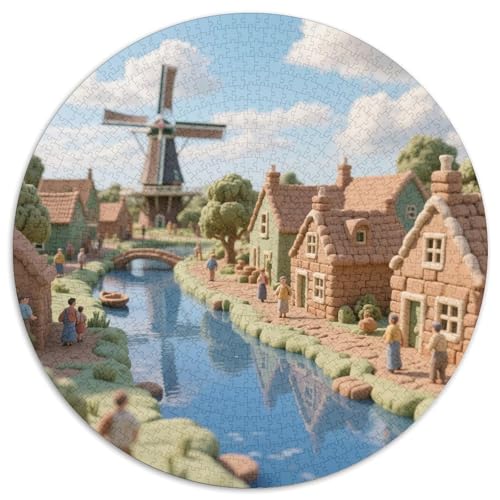 Windmühlen Stadt Puzzle 1000-teilige Schwer Puzzle Spielzeug Lernspiel Impossible Dorf Herausforderung Spielzeug Für Erwachsene Und Kinder Ab 12 Jahren 1000pcs (67.5x67.5cm) von LFVBASOYU