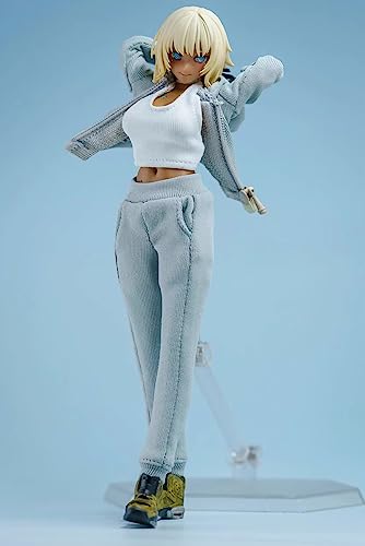 LFWDOCN 1/12 Scale Female Clothes,Female Tight Vest Pants Hoodies Clothes Sports Tank Tops Sweater Trousers Costume Outfit Clothing for 6inch Action Figure Body (Gray Hoodies+White Vest+Gray Pants) von LFWDOCN
