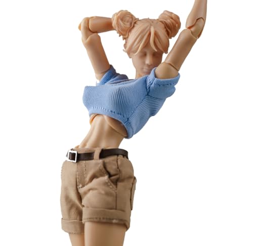 LFWDOCN 1/12 Scale Female Short Sleeve and Shorts Casual Clothes Set for 6inch Female Action Figure Body (Blue Tops+Khaki Casual Shorts) von LFWDOCN