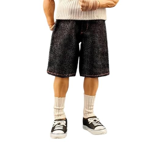 LFWDOCN 1/12 Scale Male Clothes,Male Denim Shorts Ripped Jeans Pant Clothing for 6inch Action Figure Body (Black-Normal Ver) von LFWDOCN