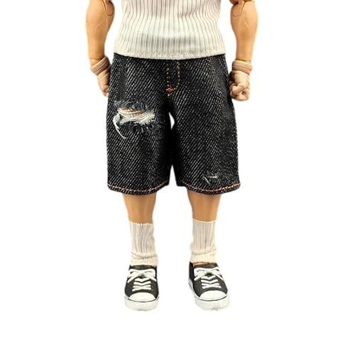 LFWDOCN 1/12 Scale Male Clothes,Male Denim Shorts Ripped Jeans Pant Clothing for 6inch Action Figure Body (Black-Ripped Jeans) von LFWDOCN