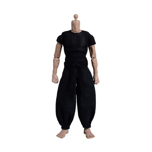LFWDOCN 1/12 Scale Male Clothes,Men's Tight Short Sleeves Pant Warrior Combat Suit Sport Clothing for 6inch Action Figure Body (Black Tops+Black Belt+Black Pant) von LFWDOCN