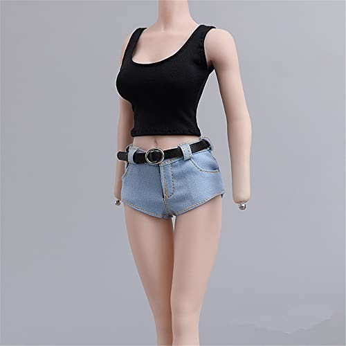 LFWDOCN 1/6 Scale Female Clothes, Tank Top Jeans Clothes Vest Shorts Pants Trousers Costume Outfit Clothing for 12 Inch Female Action Figure Body (Vest + Jeans Shorts 1) von LFWDOCN