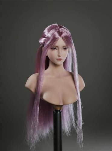 LFWDOCN 1/6 Scale Female Head Sculpt,Beauty Anime Girl Long Planted Hair Head Carved for 12 Inch Female PH TBL VC JO Action Figure Body (D) von LFWDOCN