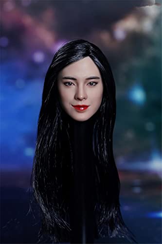 LFWDOCN 1/6 Scale Female Head Sculpt,Beauty Asian Girl Suntan Skin Head Carved for 12 Inch PH TBL JO Action Figure Body (Long Black Hair) von LFWDOCN