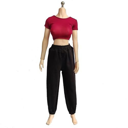 LFWDOCN 1/6 Scale Figure Doll Clothes T-Shirt + Pant Costume for 12 inch Female Action Figure Phicen/TBLeague Toy Clothes (Red+Black) von LFWDOCN