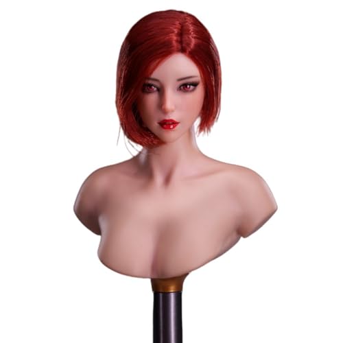 LFWDOCN 1/6 Scale weiblich ActionFigurn Kopf YMT084 Miniature Asian Girl kopfure Fit for 12 inch militär Body Model Collectible (Red Short Hair) von LFWDOCN