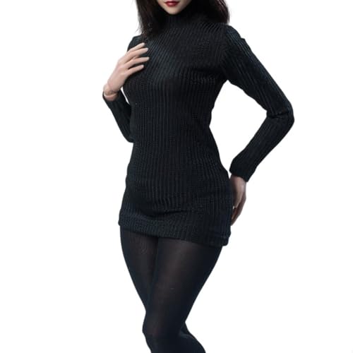 LFWDOCN 1/6 Scale weiblich Kleidung weiblich Stretch Tight Turtleneck Sweater Bottoming Shirt Stockings Outfit for 12inch ActionFigurn Body (Black) von LFWDOCN