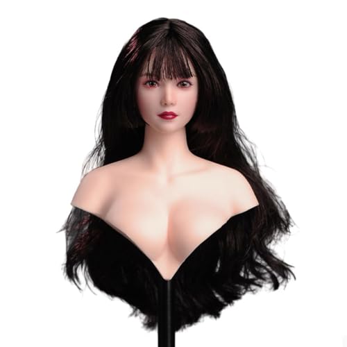 LFWDOCN 1/6 Scale weiblich militär Kopf I8-H003 Miniature Figur Eyes Are Movable Beauty Asia Girl Planted Hair Kopf Carved Model fit 12inch PH TBL JO ActionFigurn Body(Black Hair) von LFWDOCN